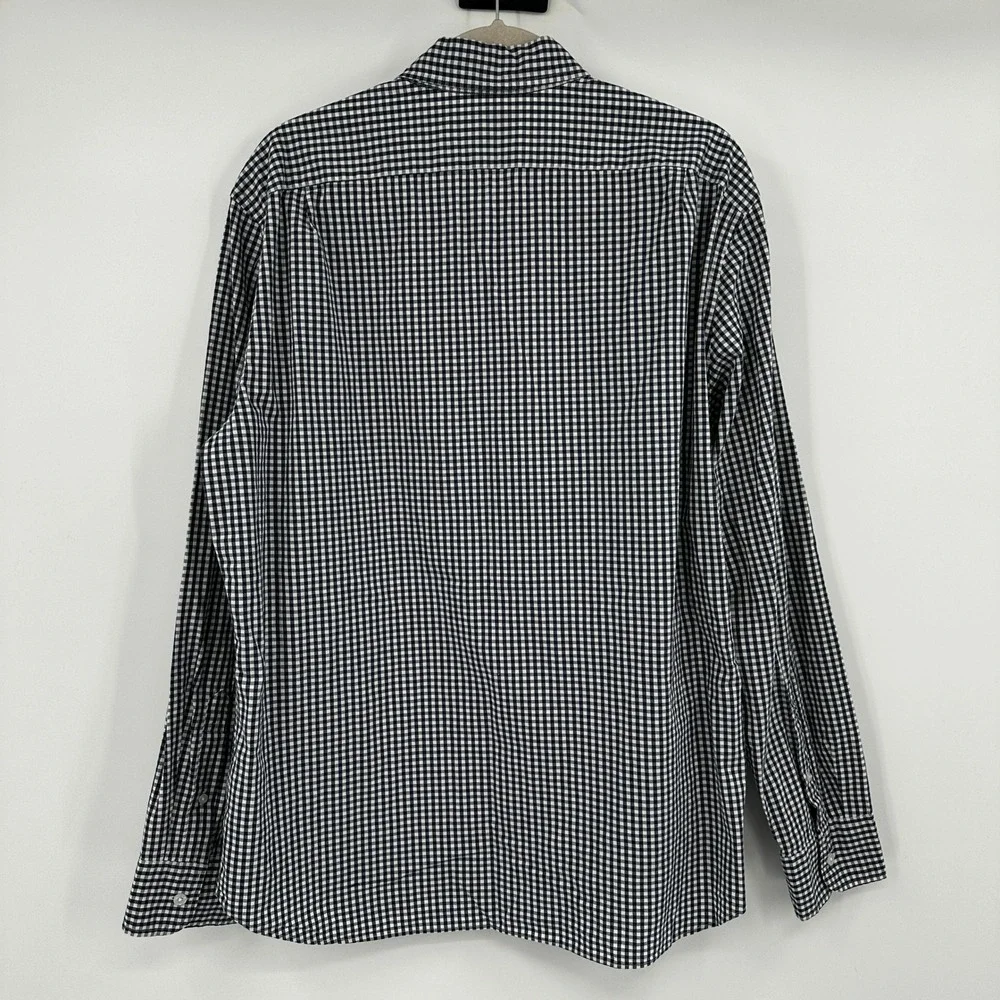 J Crew Flex Washed Slim Fit Gingham Shirt Mens XL Navy Blue White Long Sleeve‎